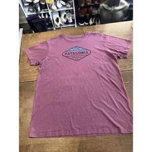 PATAGONIA Logo T-Shirt Burgundy Cotton Mens Large